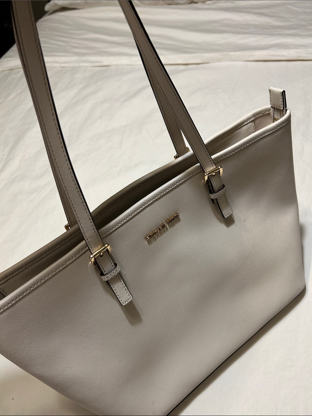 Michael Kors Cream Saffiano Leather Tote with Gold Hardware